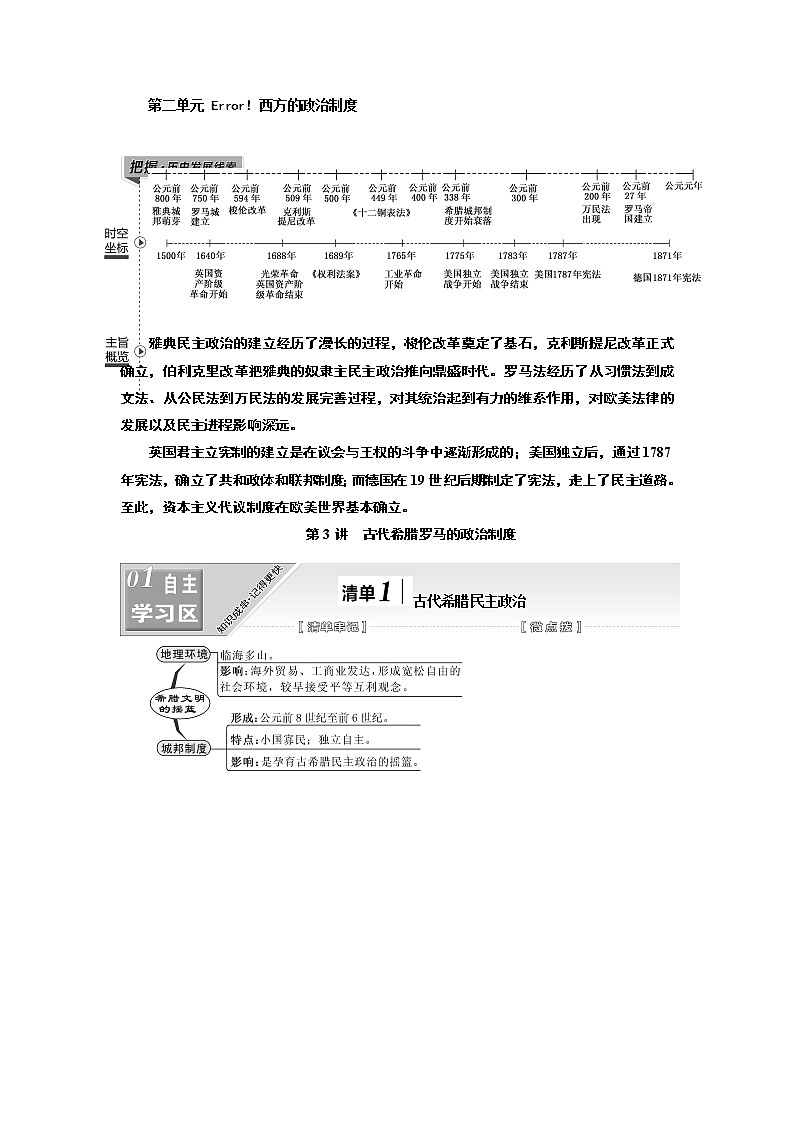 2020版一轮复习历史人教版江苏专版学案：模块一第二单元第3讲　古代希腊罗马的政治制度01