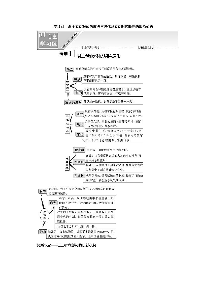 2020版一轮复习历史人教版江苏专版学案：模块一专题一第2讲　君主专制政体的演进与强化及专制时代晚期的政治形态01