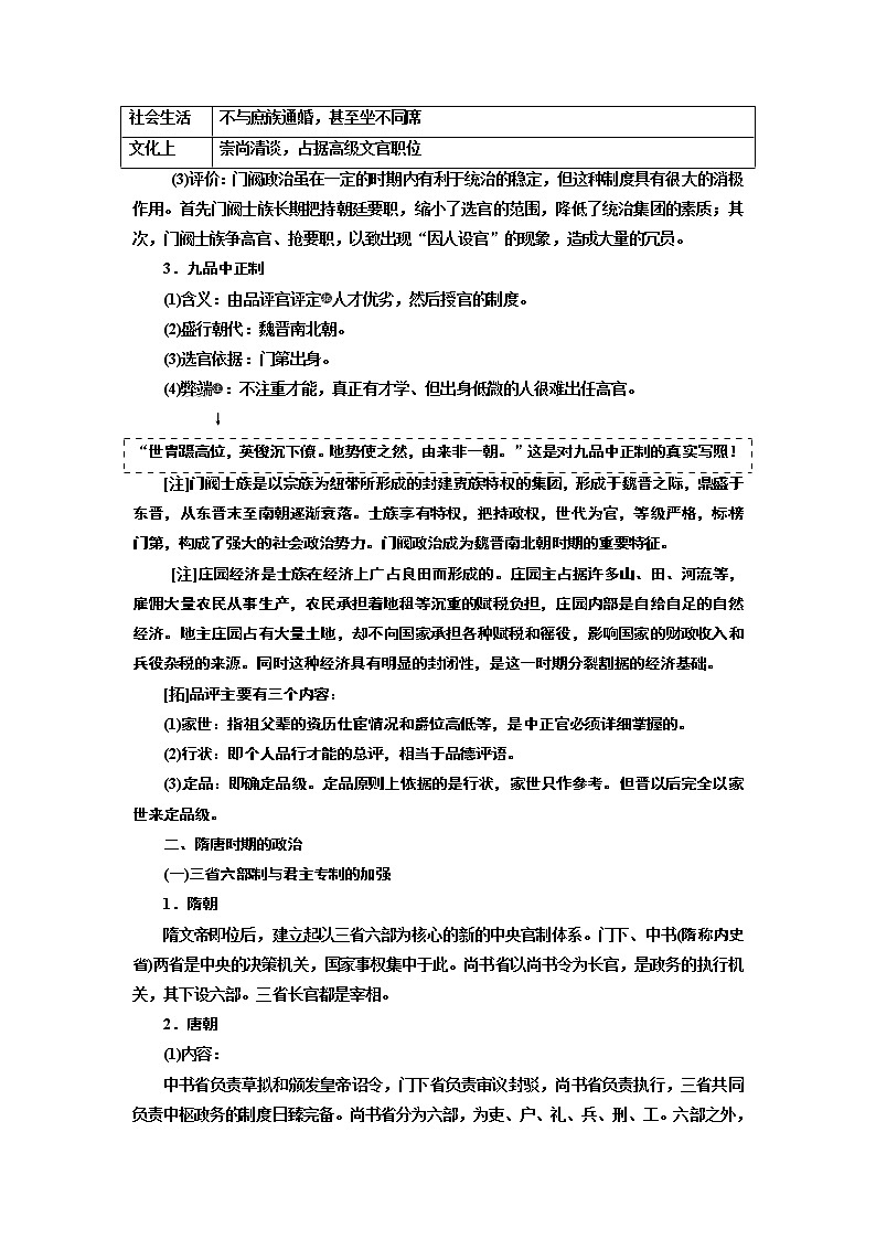 2020版一轮复习历史通史复习模式学案：第三单元第5讲　魏晋、隋唐时期的政治第2页