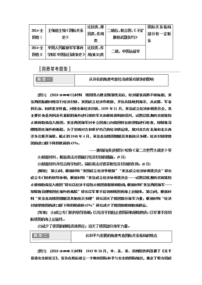 2020版高考一轮复习历史专题复习模式人民版学案：选修3第4讲　“20世纪的战争与和平”常考题型及答题规律总结02