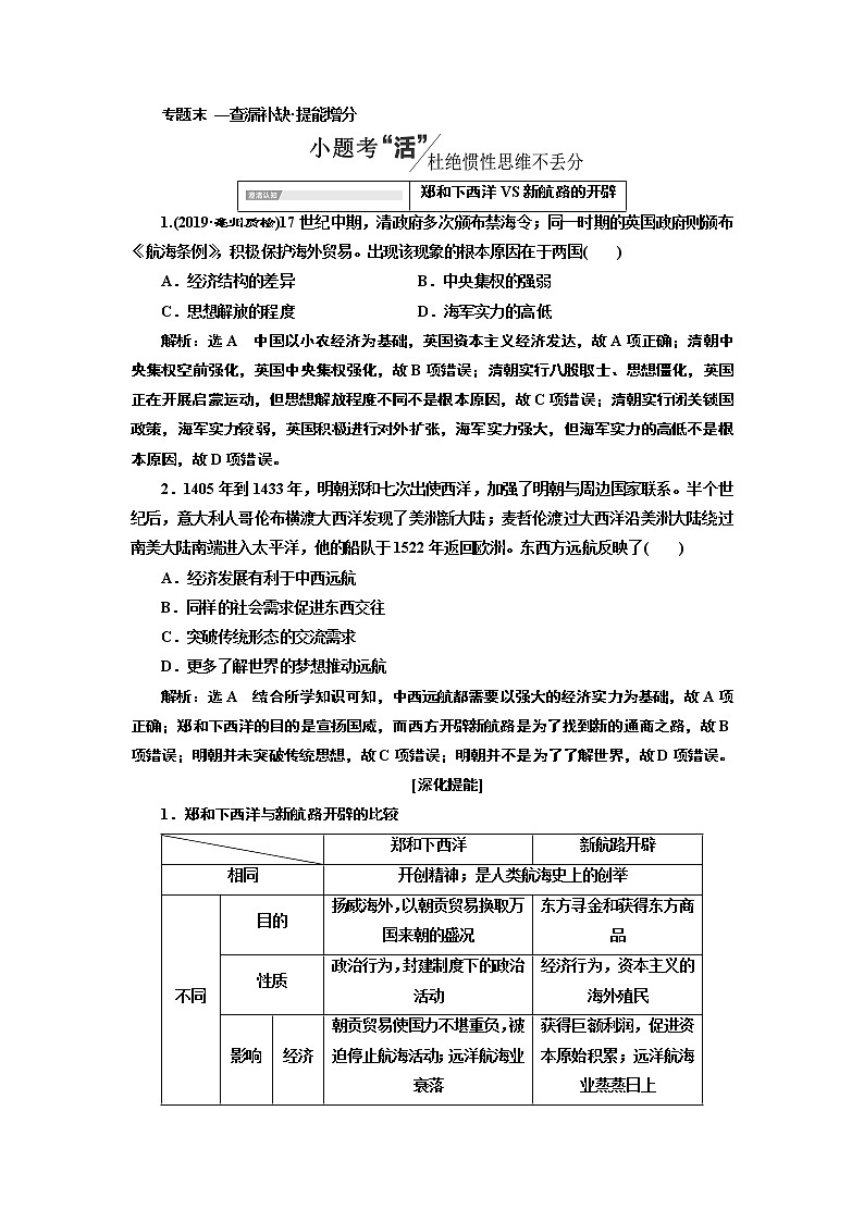 2020版高考一轮复习历史专题复习模式人民版学案：专题九专题末—查漏补缺提能增分01