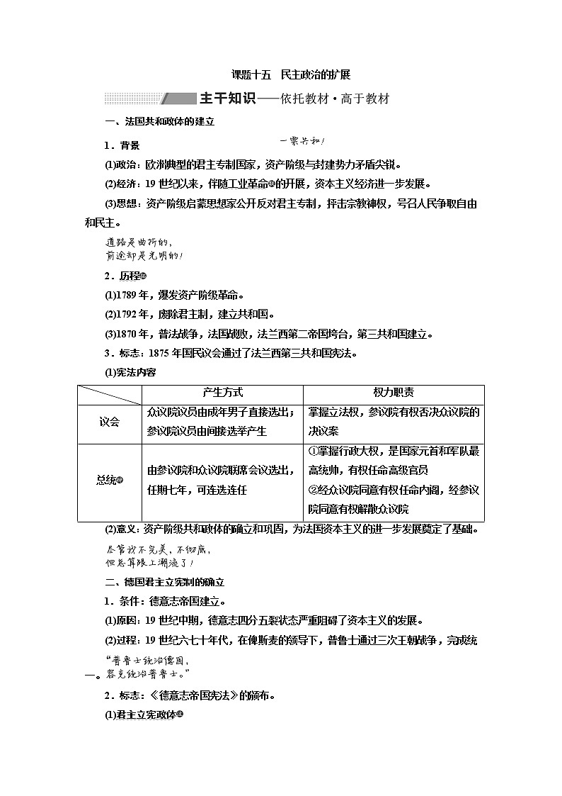 2020版高考一轮复习历史专题复习模式人民版学案：专题四　课题十五　民主政治的扩展01