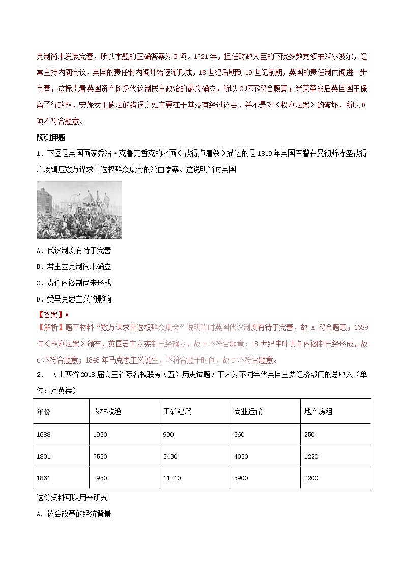 2019年高考历史一轮总复习巅峰冲刺专题09《欧美代议制的确立与发展》（含解析）第2页