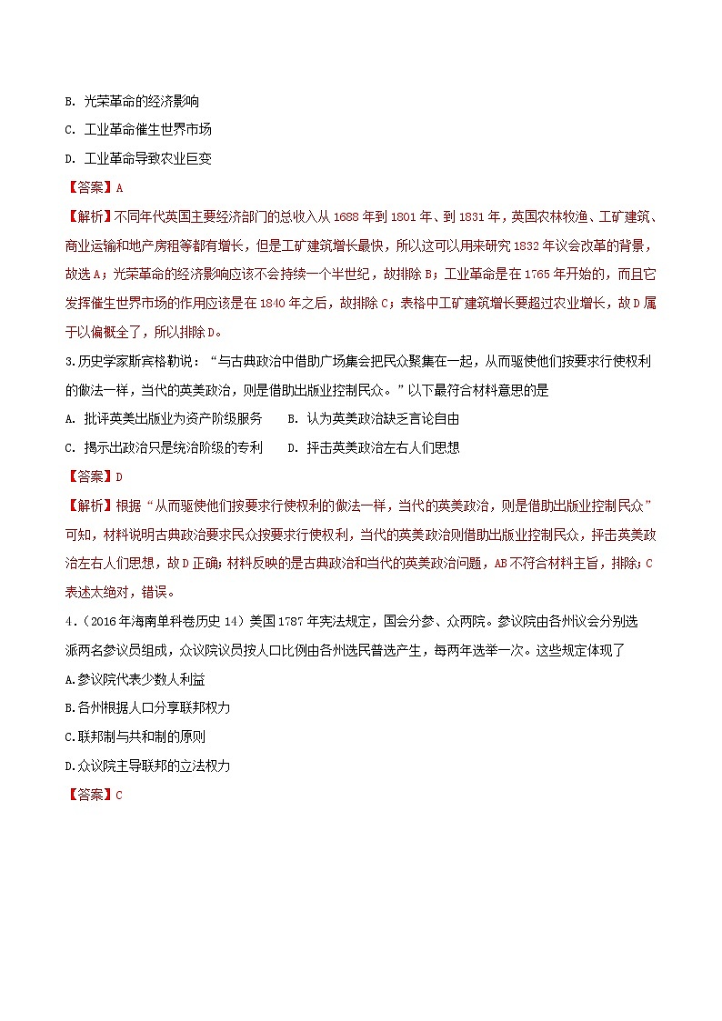 2019年高考历史一轮总复习巅峰冲刺专题09《欧美代议制的确立与发展》（含解析）第3页