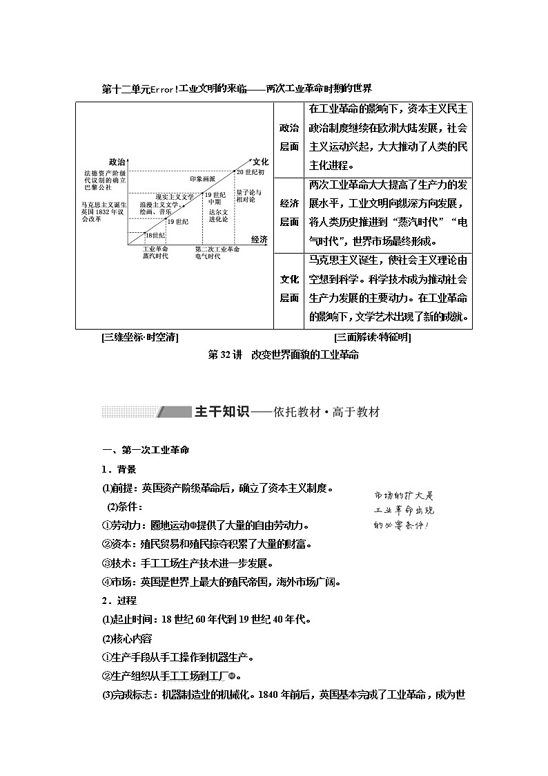 2020版高考历史一轮通史复习教师用书：第12单元《工业文明的来临--两次工业革命时期的世界》(含解析)01