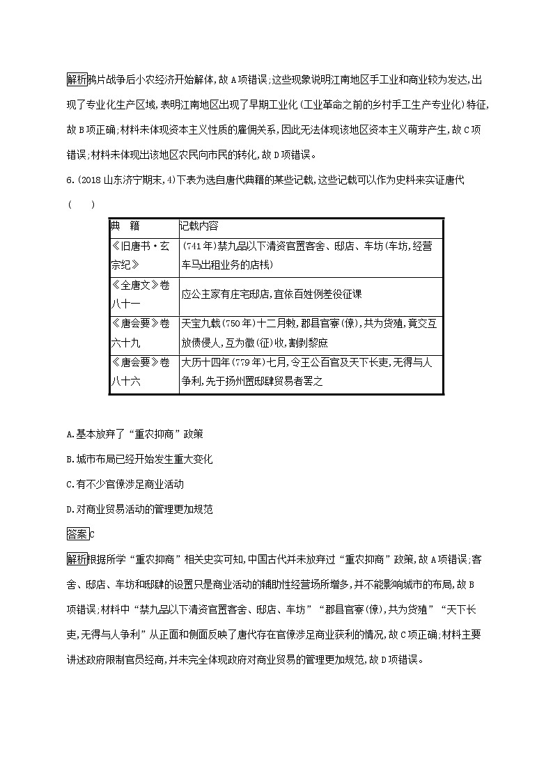 山东省2020版高考历史一轮复习单元质检06《古代中国经济的基本结构与特点》(含解析)03