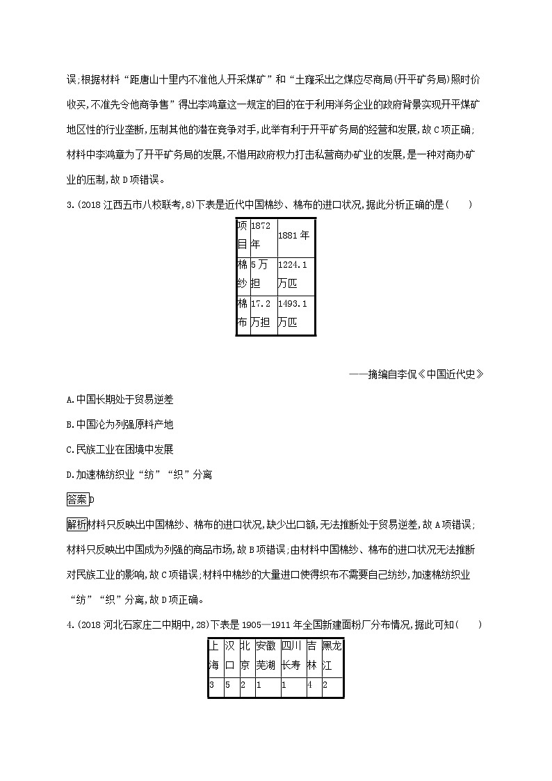 山东省2020版高考历史一轮复习单元质检08《近现代中国的经济发展和社会生活的变迁》(含解析)02