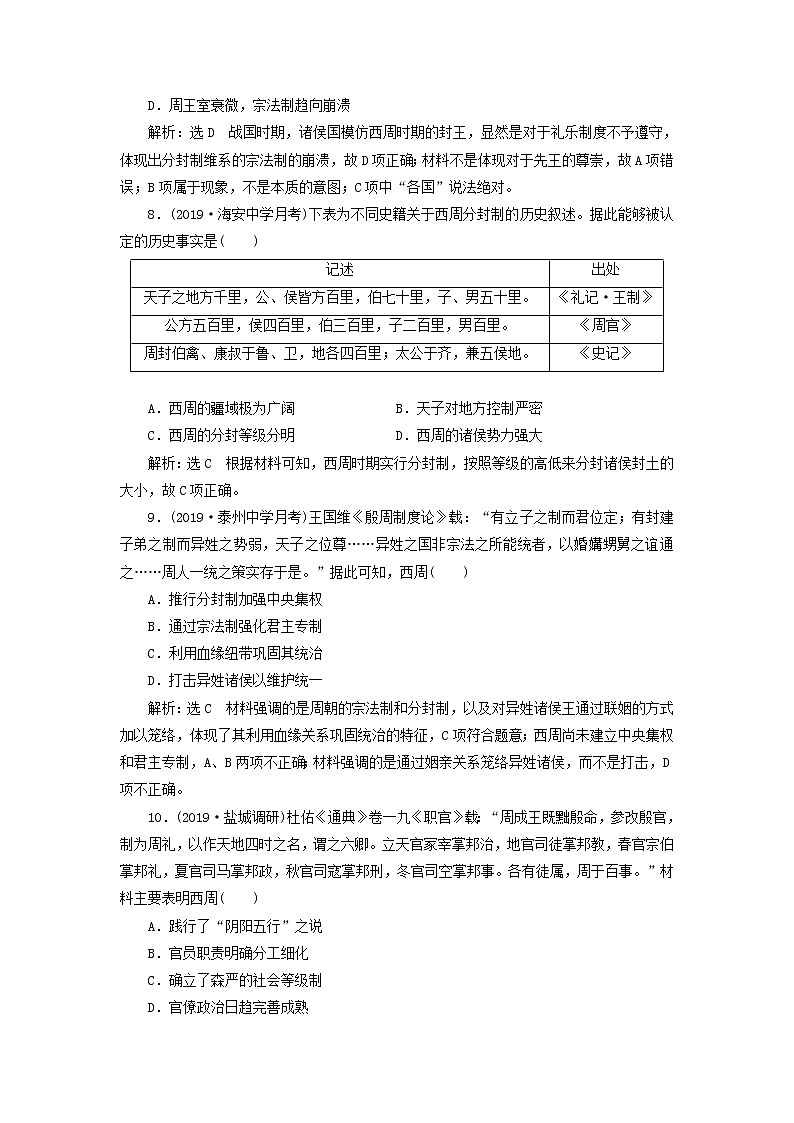 (江苏版)2020高考历史一轮复习课时检测《中国早期政治制度的特点和走向“大一统”的秦汉政治》含解析第3页