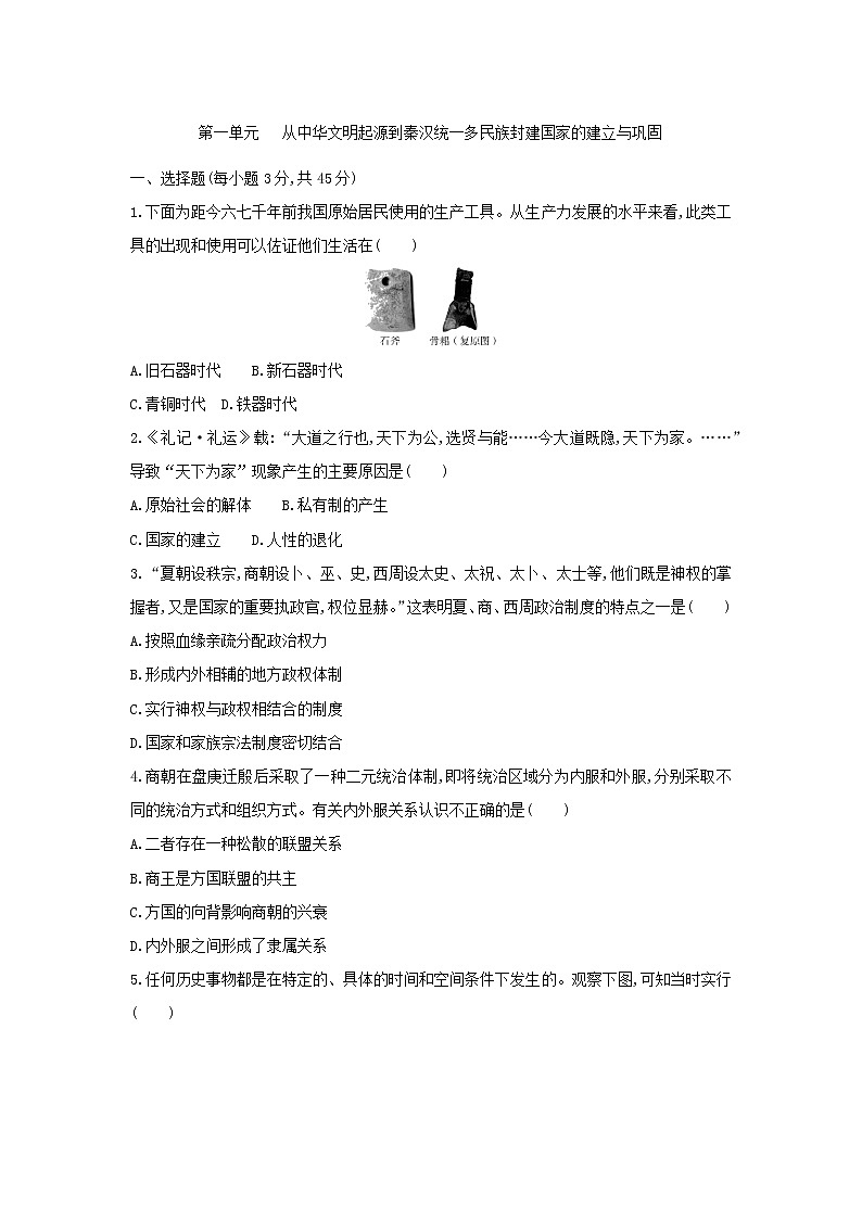 高一历史人教统编版必修上册单元练习卷：第一单元    从中华文明起源到秦汉统一多民族封建国家的建立与巩固01