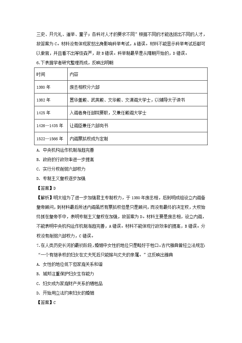 【历史】辽宁省瓦房店市高级中学2018-2019学年高二下学期期末考试试卷（解析版）03