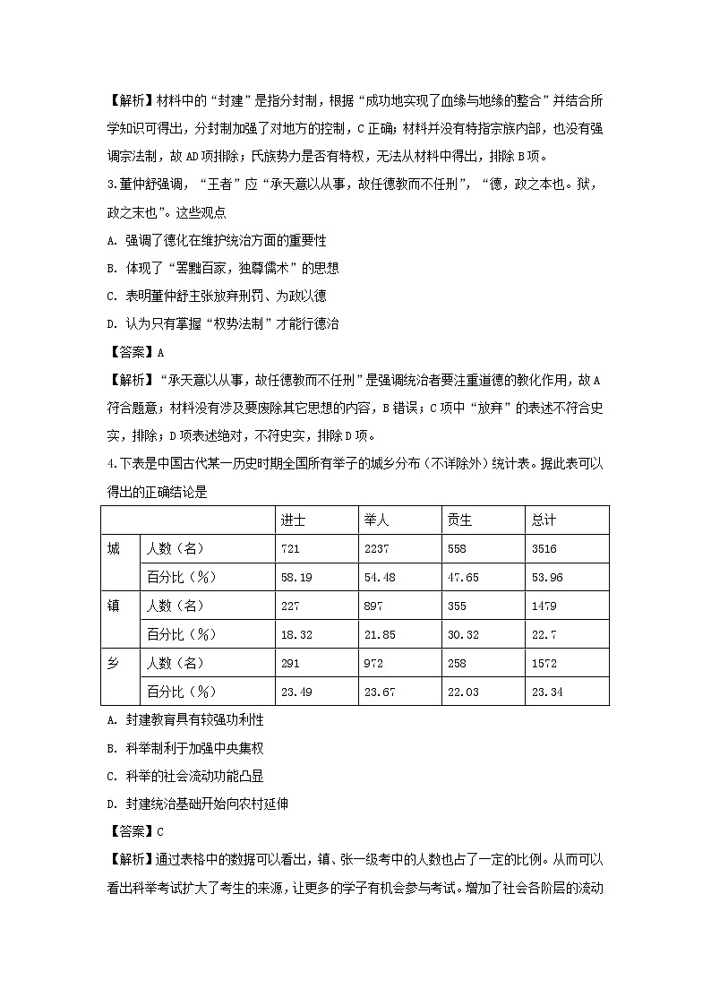 【历史】陕西汉中市汉台区县2018-2019学年高二下学期期末考试试卷（解析版）第2页