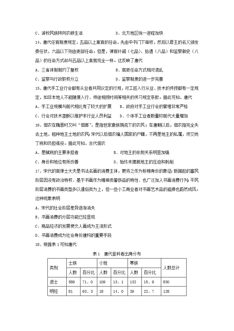 【历史】湖南省醴陵一中2018-2019学年高二上学期期末考试（文）试卷03