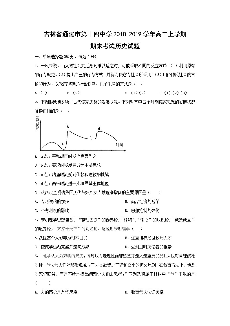 【历史】吉林省通化市第十四中学2018-2019学年高二上学期期末考试试题第1页