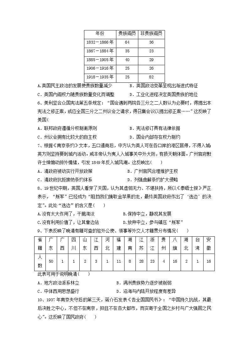 【历史】宁夏长庆高级中学2018-2019学年高二上学期期末考试历史试卷02
