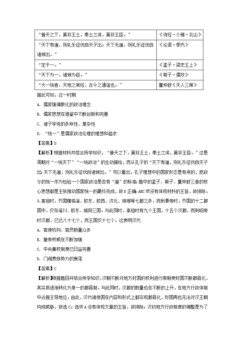 【历史】山西省忻州市第一中学2018-2019学年高二下学期期中考试试题（解析版）第2页
