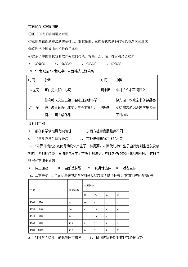 【历史】内蒙古翁牛特旗乌丹第一中学2018-2019学年高二上学期期中考试历史试题03