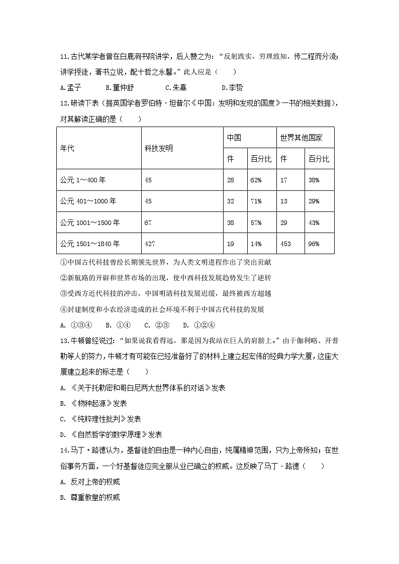 【历史】安徽省明光市远翔实验学校2018-2019学年高二上学期期中模拟考试历史试题03