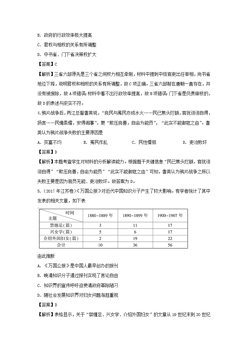 【历史】新疆疏勒八一中2018-2019学年高二4月月考试卷 （解析版）02
