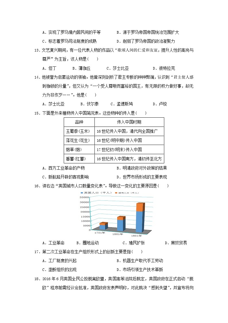 【历史】陕西省西安市长安区第一中学2018-2019学年高二下学期寒假学情检测试题03