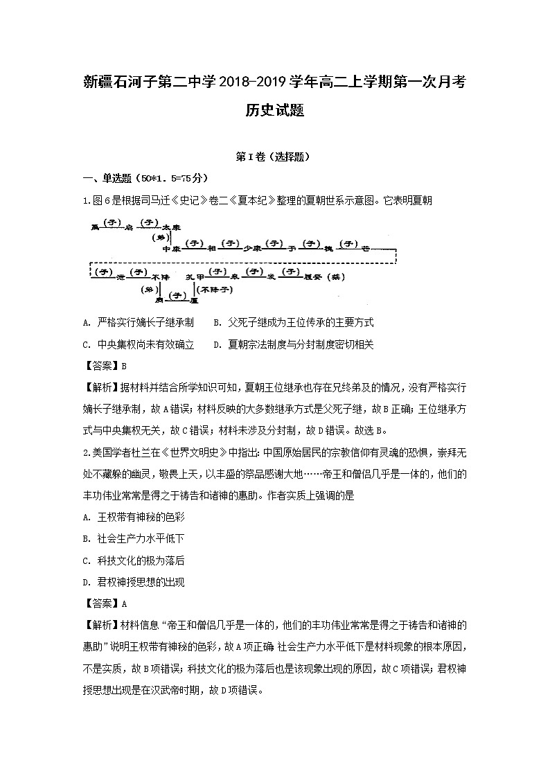 【历史】新疆石河子第二中学2018-2019学年高二上学期第一次月考试题（解析版）01
