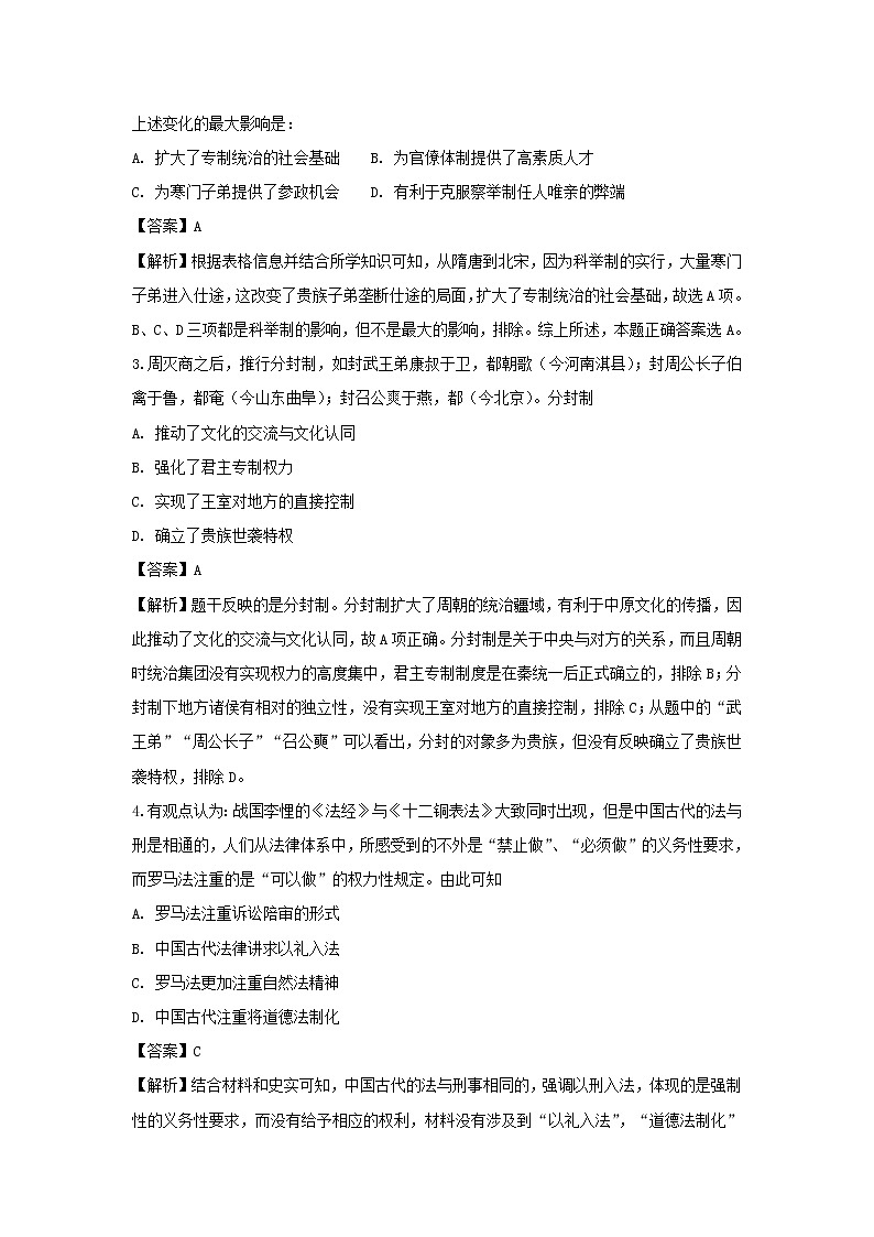 【历史】山西省大同市第二中学2018-2019学年高二上学期第二次月考卷 （解析版）02