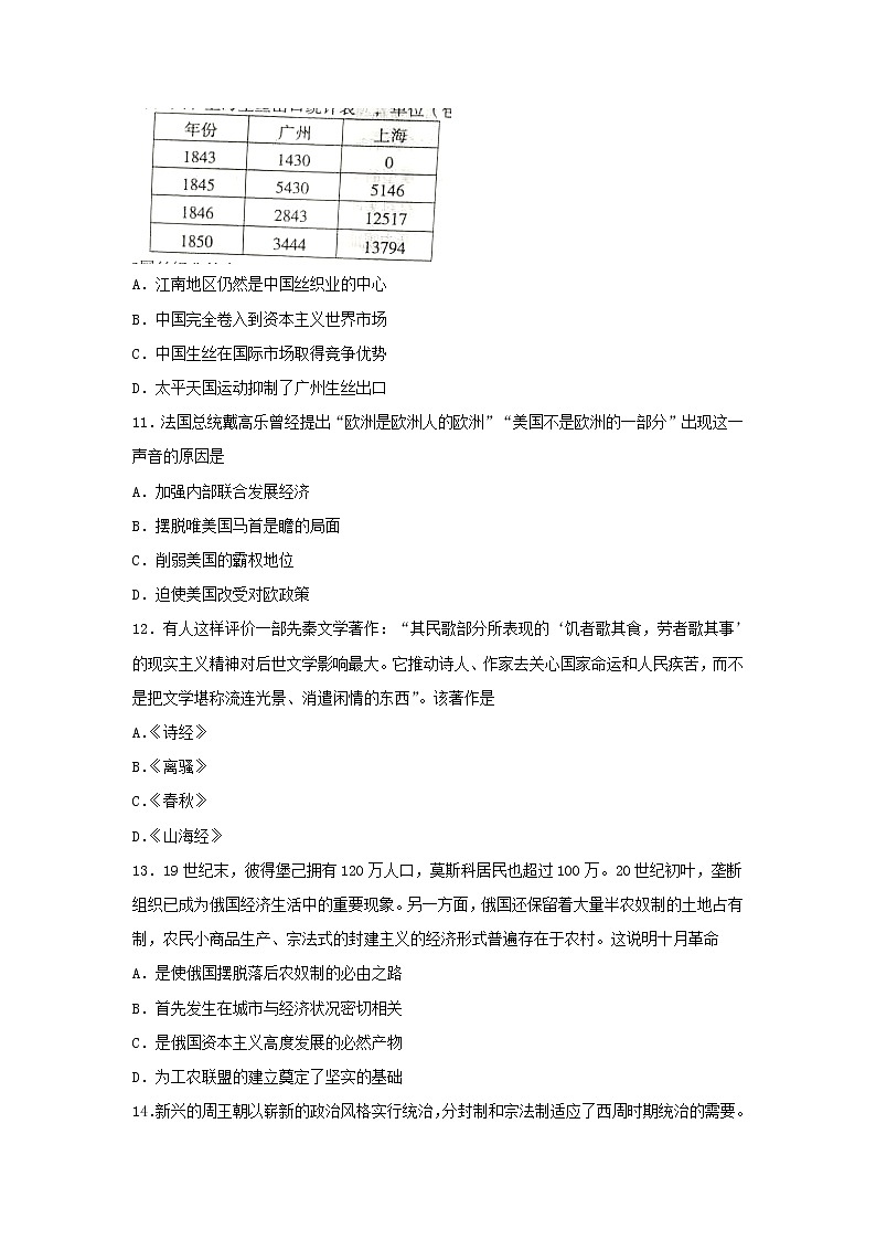 【历史】河北省邯郸大名一中2018-2019学年高二5月月考（清北组）试卷03