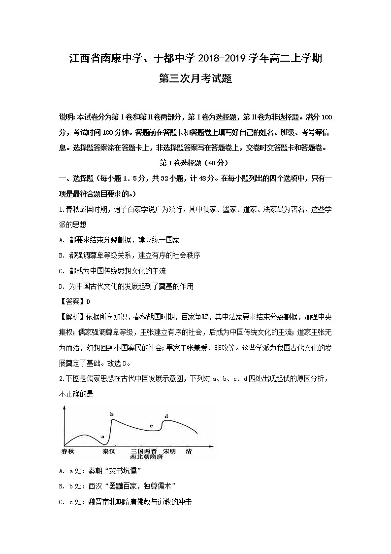 【历史】江西省南康中学、于都中学2018-2019学年高二上学期第三次月考试题（解析版）01