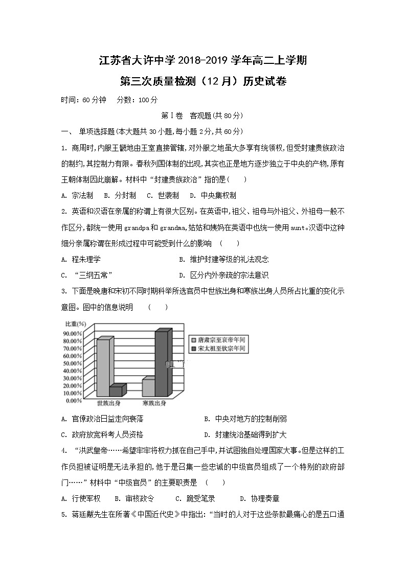 【历史】江苏省大许中学2018-2019学年高二上学期第三次质量检测（12月）试卷（解析版）第1页