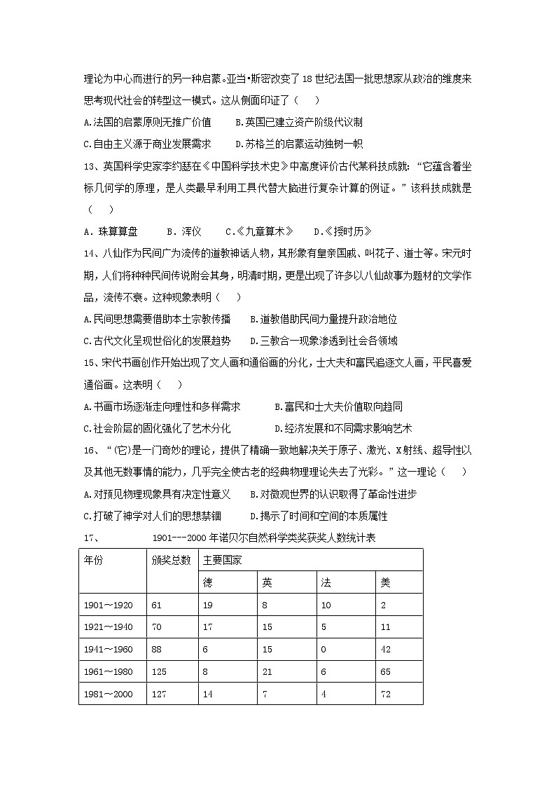 【历史】湖南省浏阳一中、醴陵一中2018-2019学年高二12月联考试题03