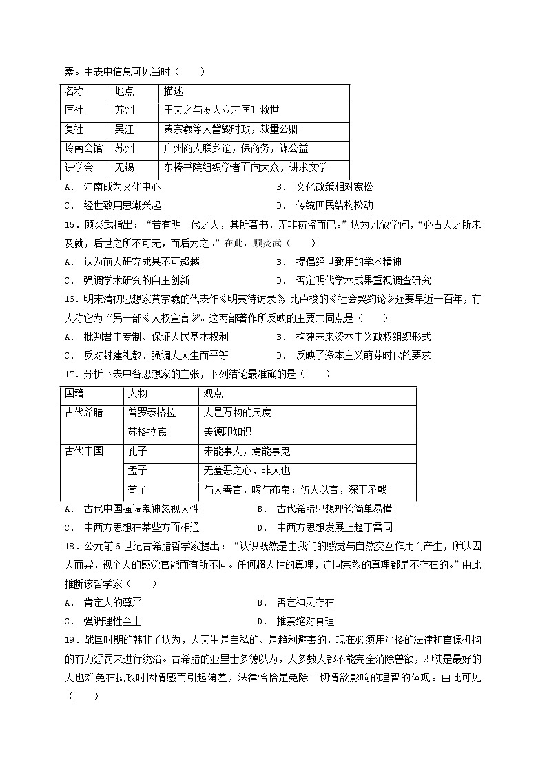 【历史】河南省林州一中分校（林虑中学）2018-2019学年高二上学期8月调研考试试题03