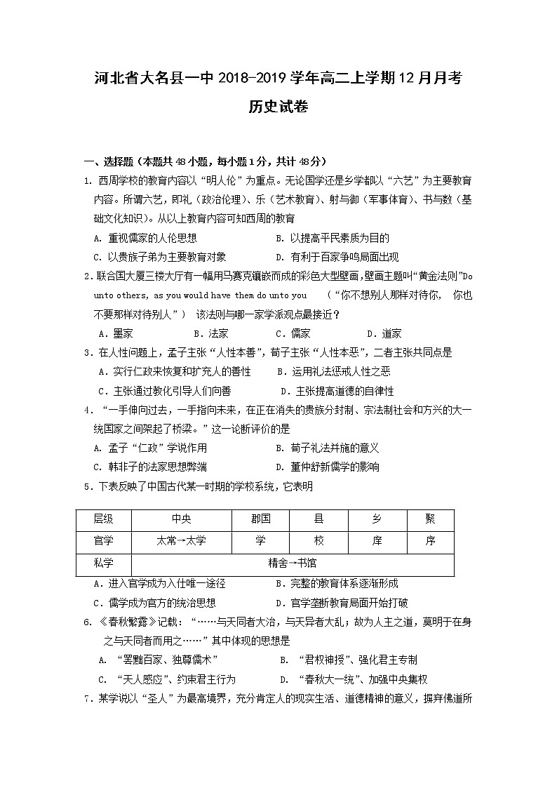 【历史】河北省大名县一中2018-2019学年高二上学期12月月考试卷01