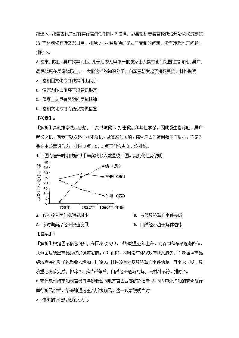 【历史】黑龙江省大庆市第一中学2018-2019学年高二寒假开学检测试题（解析版）02