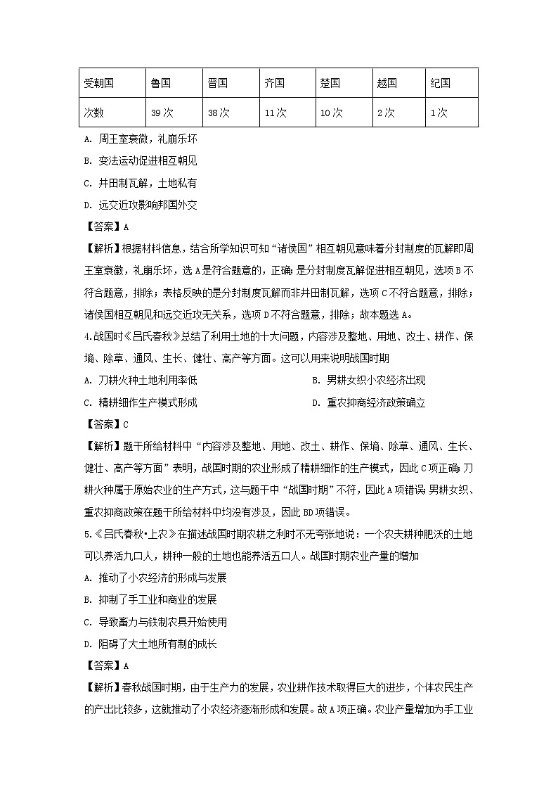 【历史】福建省厦门市双十中学2018-2019学年高二下学期开学考试试卷 （解析版）02