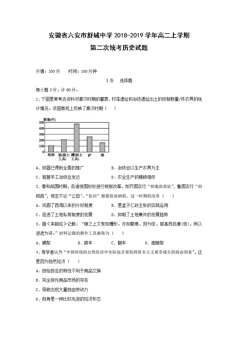 【历史】安徽省六安市舒城中学2018-2019学年高二上学期第二次统考试题01