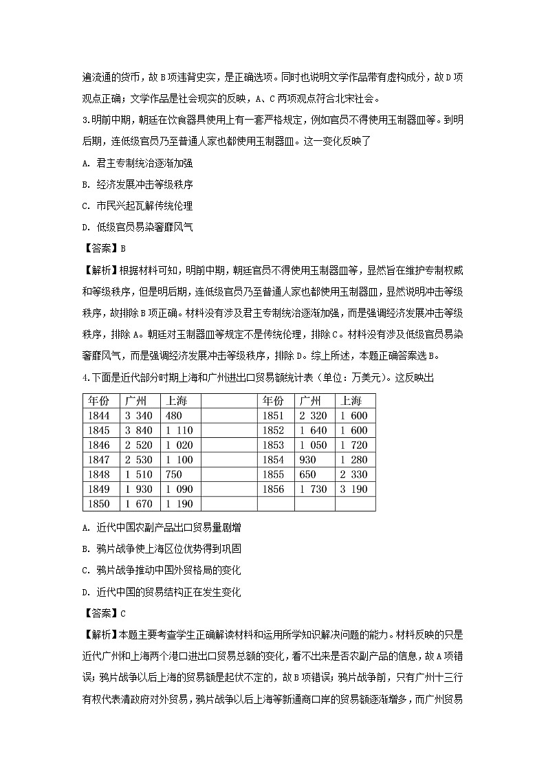 【历史】福建省莆田第一中学2018-2019学年高二上学期开学考试（文）试题（解析版）第2页