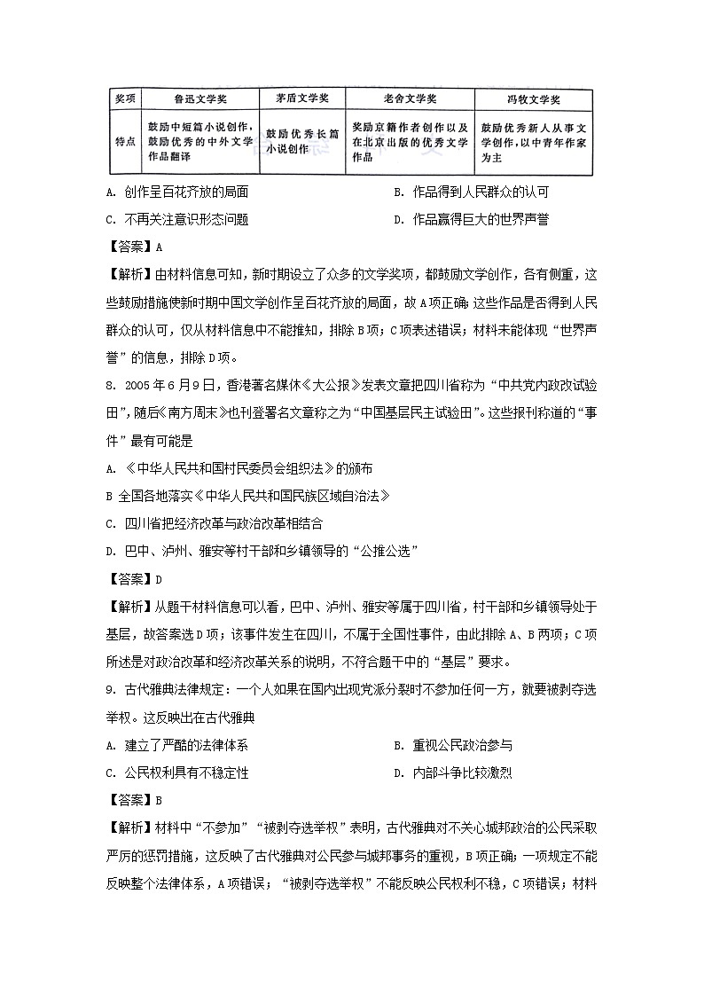 【历史】广西河池市2019-2020学年高二下学期期末考试试题（解析版）03