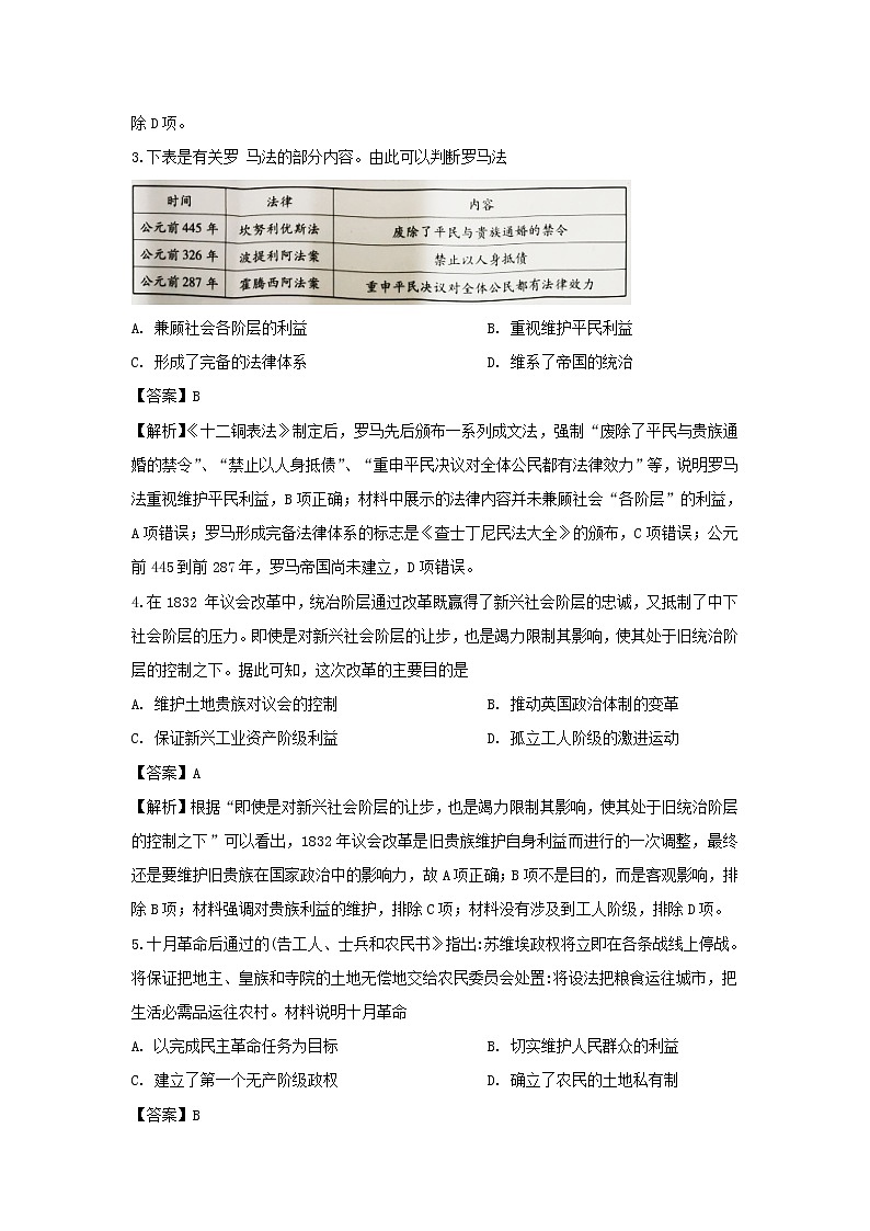 【历史】山东省潍坊市2019-2020学年高二下学期期末考试试题（解析版）02