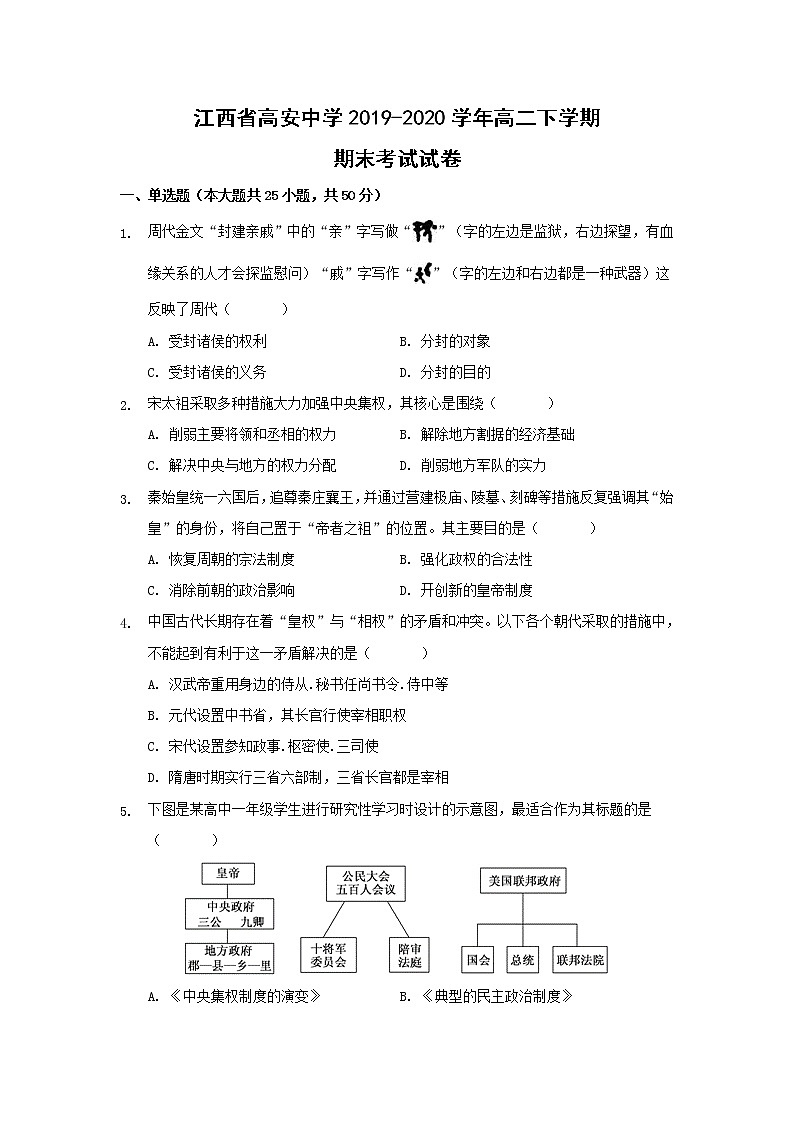 【历史】江西省高安中学2019-2020学年高二下学期期末考试试卷01