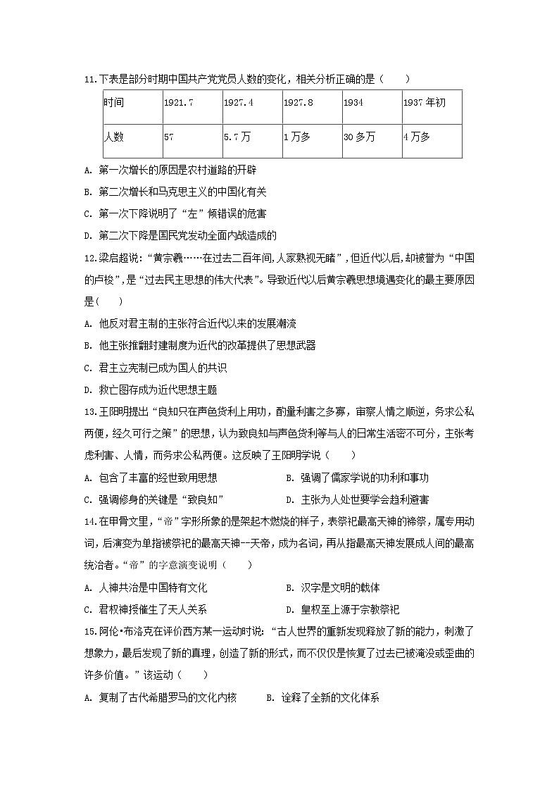 【历史】辽宁省瓦房店市高级中学2019-2020学年高二下学期期末考试试题03