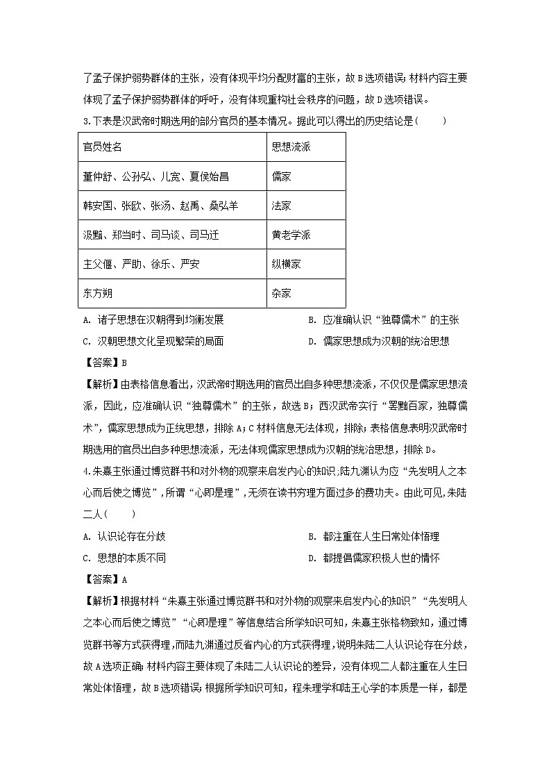 【历史】辽宁省辽阳市2019-2020学年高二上学期期末考试试题（解析版）02