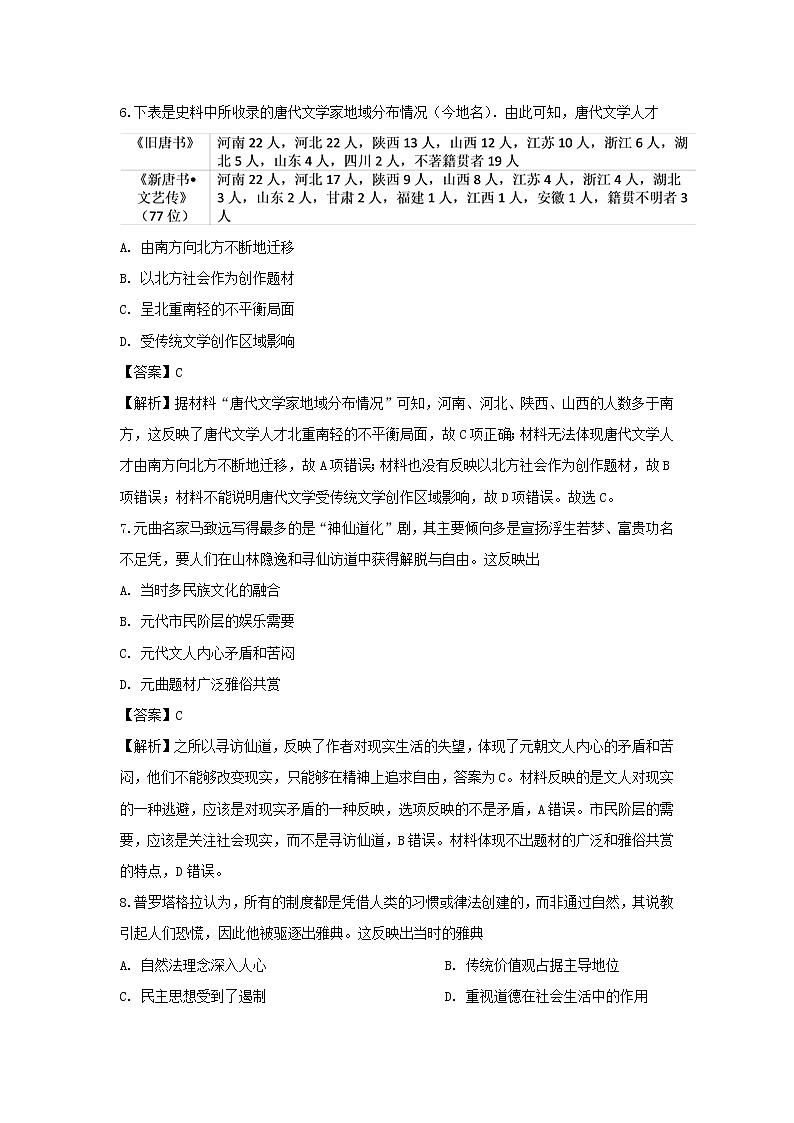 【历史】黑龙江省哈尔滨市宾县第一中学2019-2020学年高二上学期期末考试试题（解析版）03