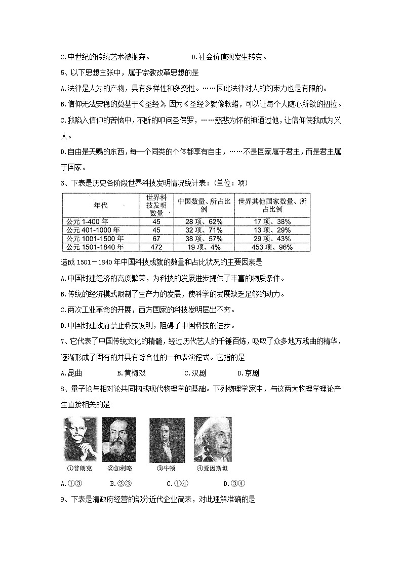 【历史】安徽省宿州市十三所省重点中学2019-2020学年高二上学期期末考试（文）（解析版）02