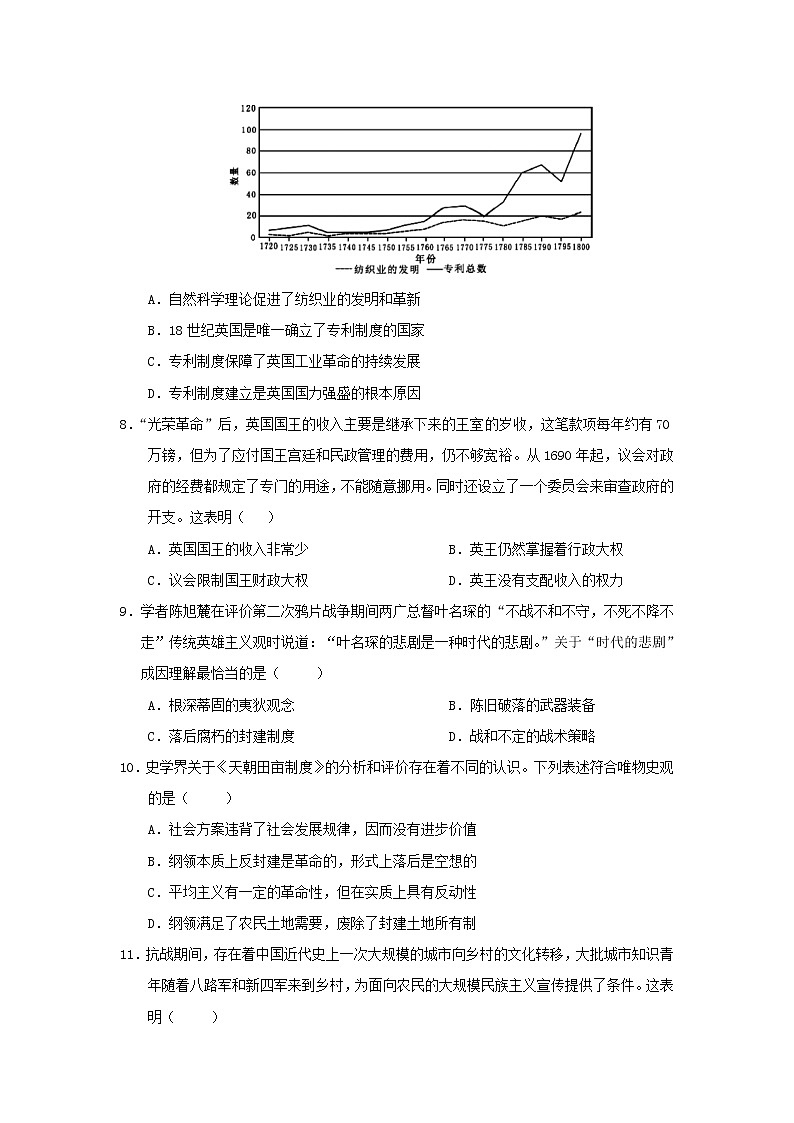 【历史】安徽省淮南市寿县第二中学2019-2020学年高二期中考试试卷（解析版）03