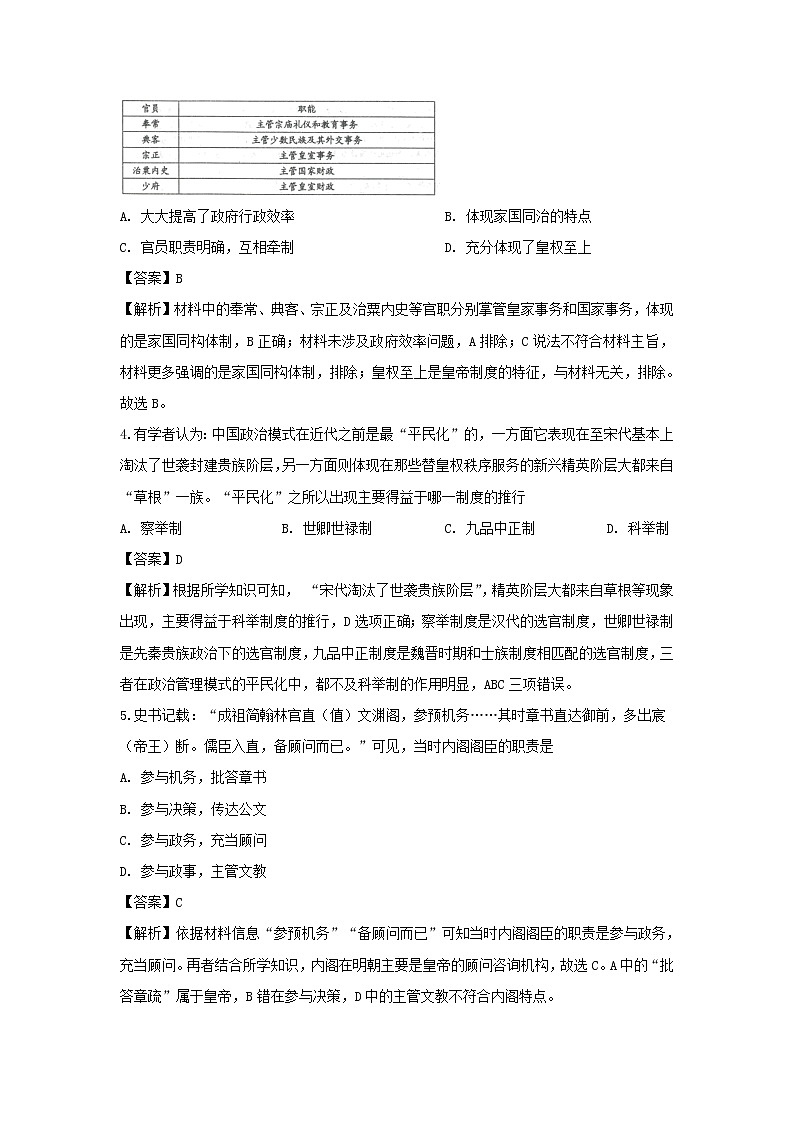 【历史】甘肃省白银市靖远县第四中学2019-2020学年高二下学期期中考试试题（解析版）02