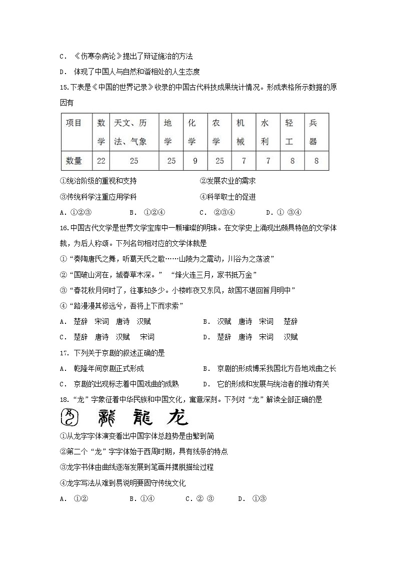 【历史】内蒙古翁牛特旗乌丹第二中学2019-2020学年高二上学期期中考试试题03