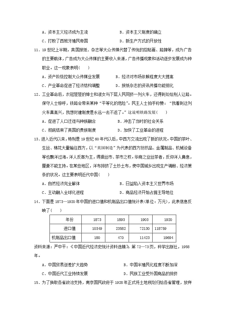 【历史】山东省恒台第一中学2019-2020学年高二上学期期中考试试卷03