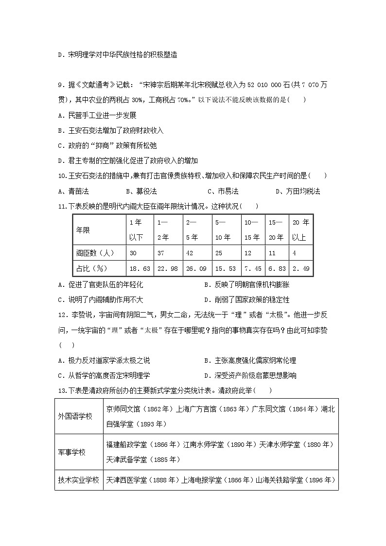 【历史】云南省玉溪市峨山一中2019-2020学年高二上学期期中考试试卷03
