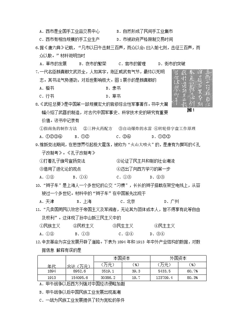 【历史】浙江省杭州市长征中学2019-2020学年高二上学期期中考试试卷02