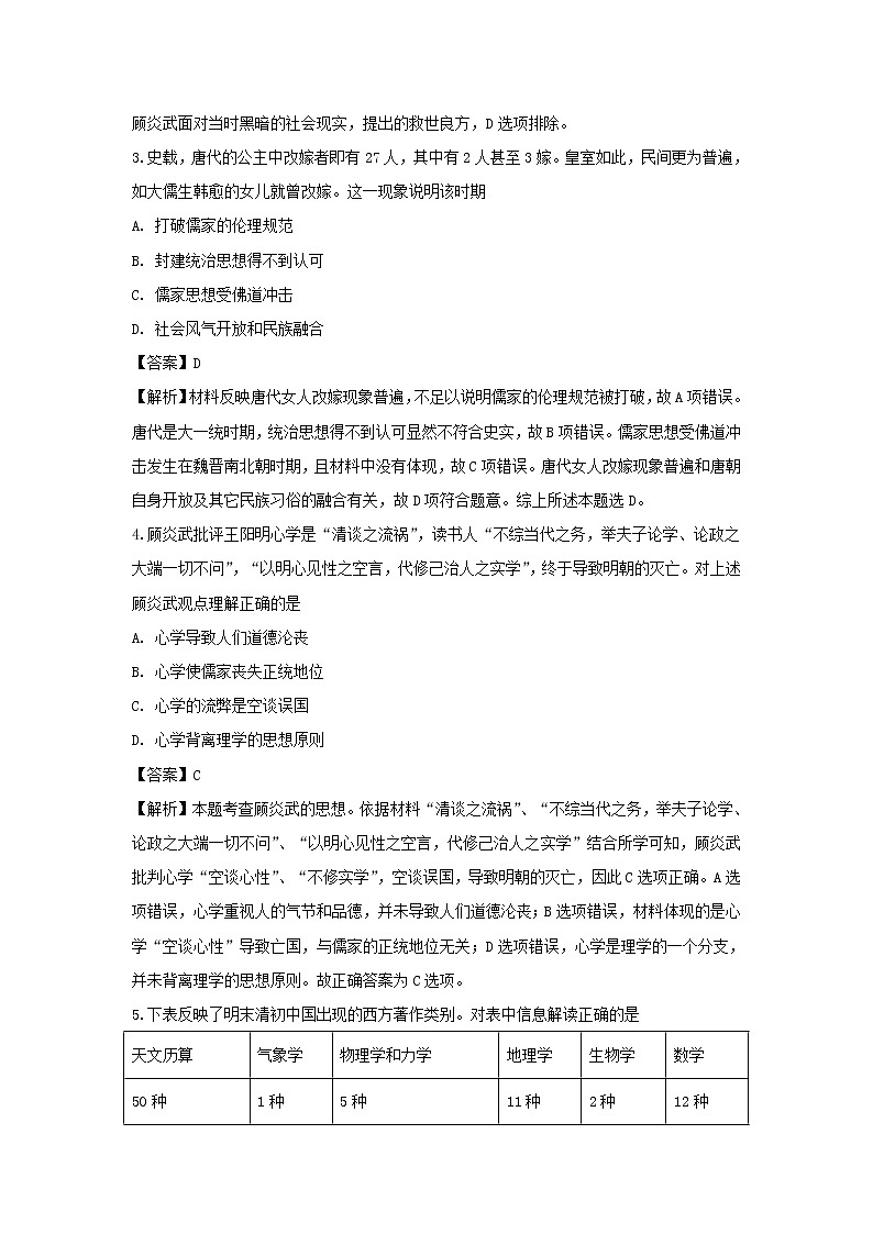 【历史】湖南省岳阳县第一中学2019-2020学年高二上学期期中考试试题（解析版）02
