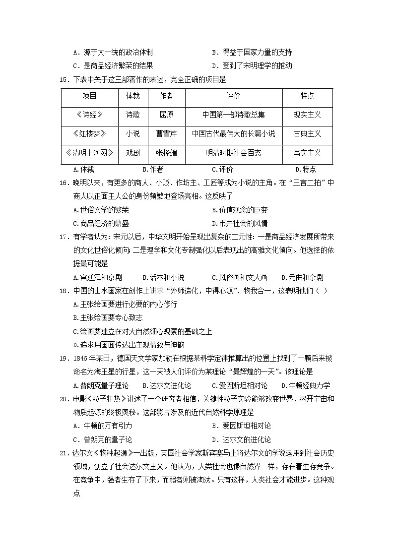 【历史】甘肃省张掖市第二中学2019-2020学年高二上学期期中考试（文）试卷03